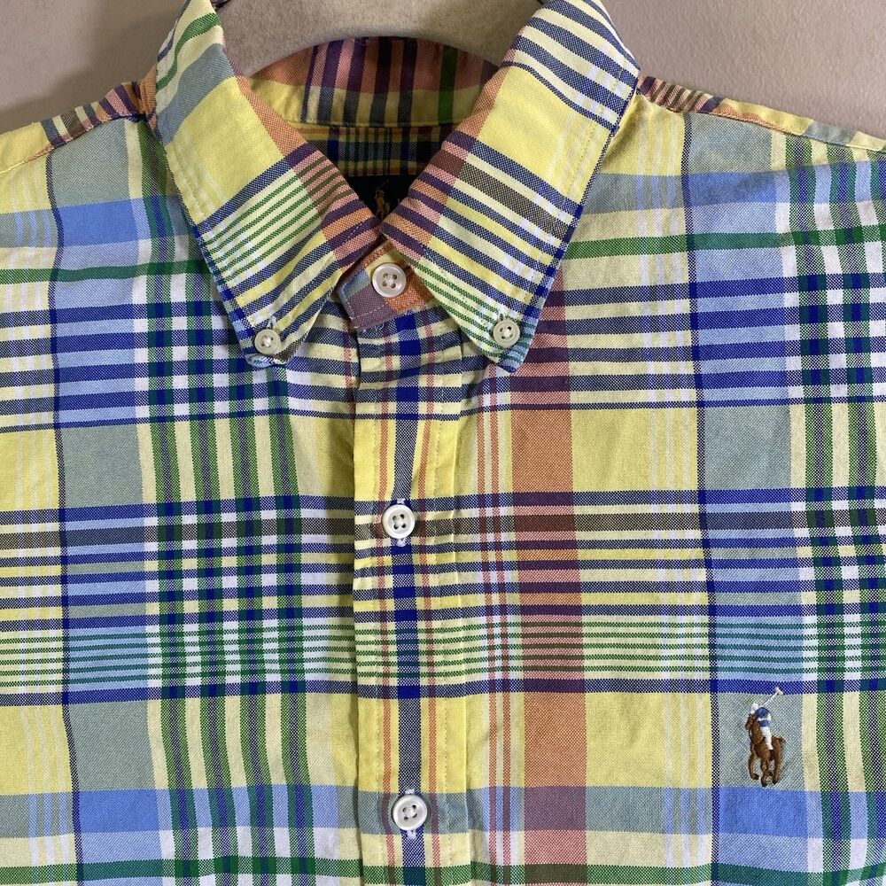 Ralph Lauren Yellow Plaid Long Sleeve Pony Button Down Shirt Men Large
